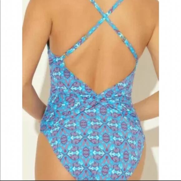 Bleu Rod Beattie Women's Rogue Blue Ruched Cross Back One Piece Swimsuit sz 6 - Picture 5 of 5